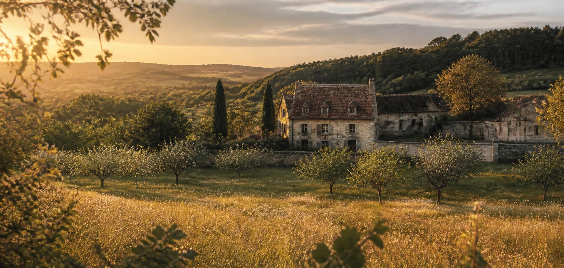 Panorama von Gut Allegra im Abendlicht